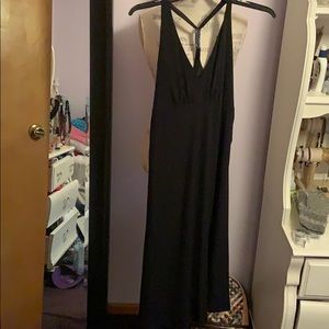 BLACK ANKLE LENGTH V NECK HALTER DRESS PRETTY BACK